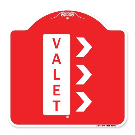 Signmission Designer Series Sign-Valet Right Arrow, Red & White Aluminum Sign, 18" x 18", RW-1818-22742 A-DES-RW-1818-22742